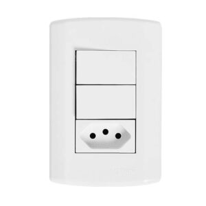 INTER 2 TECLA PAR + TOM. 2P+T 10A 250V IDEALE BRANCO C/ PLACA 3223 - PLUZIE